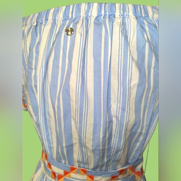 *SOLD* Marie Oliver Darcy Off Shoulder Tie Waist Side Split Stripe Dress XS - Picture 7 of 16